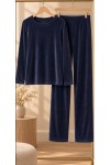 Fransız Kadife Lacivert Kadın Pijama Takımı - Linay Butik fransız kadife lacivert kadın pijama takımı, lacivert kadın pijaması, kadife pijama, kadın pijama takımı, kışlık pijama, rahat kadın pijaması